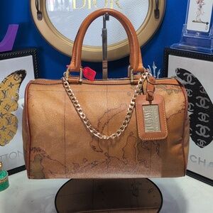 ALVERIO MARTINI 1A Classe GEO World Map Leather Boston Bag🔥